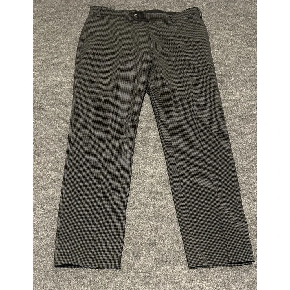 John Varvatos Pants Mens 36x29 Gray Wool Blend Plaid Dress Flat Front Trousers